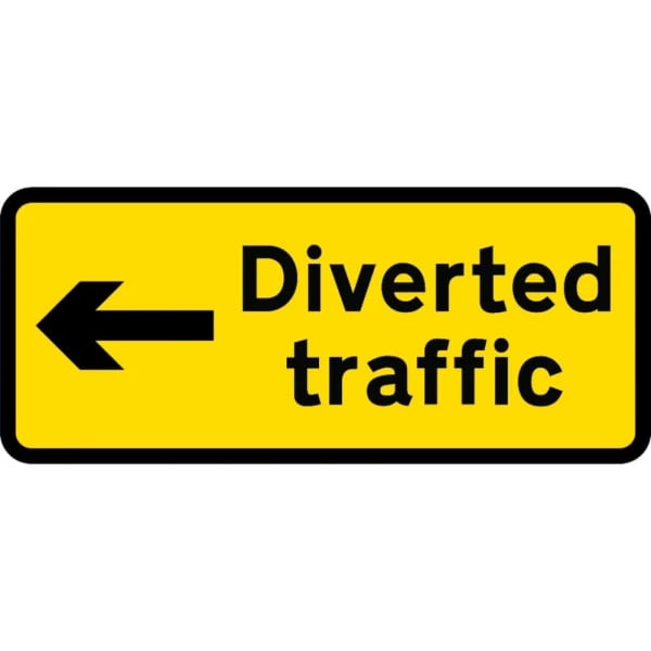 1050 x 450mm Diverted Traffic  - Black Plastic Sign