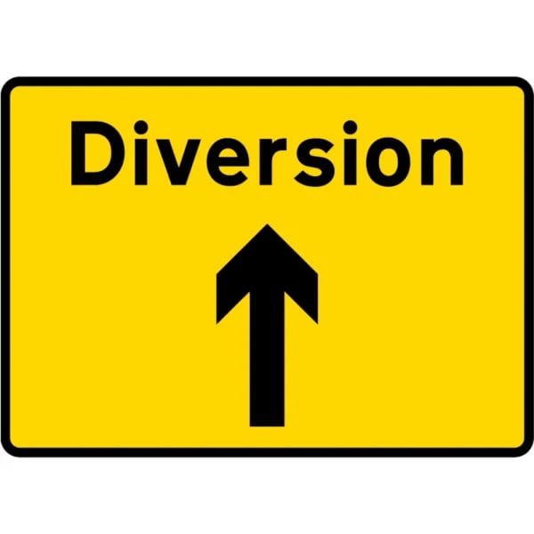 1050 x 750mm Diversion - Black Plastic Sign
