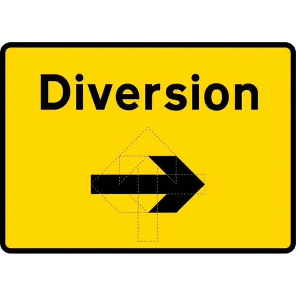 1050 x 750mm Diversion - Black Plastic Sign