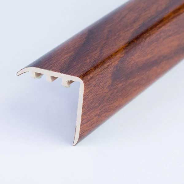 25mm x 25mm Walnut wood effect UPVC stair edge nosing trim for laminate and wooden stairs, 0.9m and 1.8m lengths