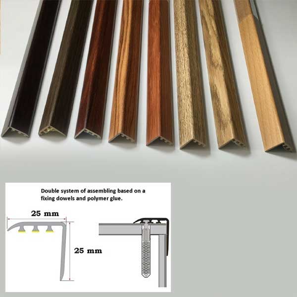 25mm x 25mm Beech wood effect UPVC stair edge nosing trim for laminate and wooden stairs, 0.9m and 1.8m lengths