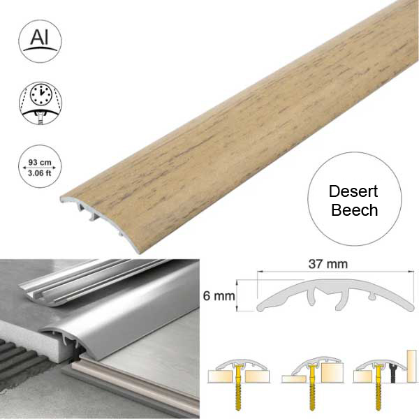 37mm Multi-Purpose Aluminium Floor Wood Effect Transition Strip