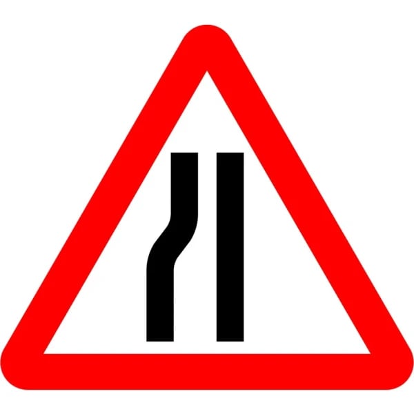 750mm Road Narrows - Black Plastic Sign