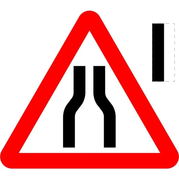 750mm Road Narrows - Black Plastic Sign