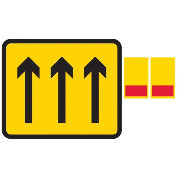 3 lane wicket road safety sign with three arrows and blanking plates, 800mm x 900mm, 2.5mm ABS with RA1 reflective face, 300mm or 450mm centres for Quick Fit