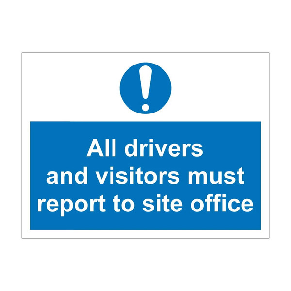 1mm rigid plastic site entrance notice for drivers and visitors, 600mm x 450mm landscape