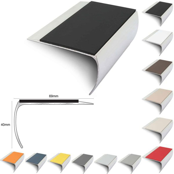 Aluminium Non Slip Commercial Stair Nosing Edge Trim With Pvc Insert 69 x 40mm