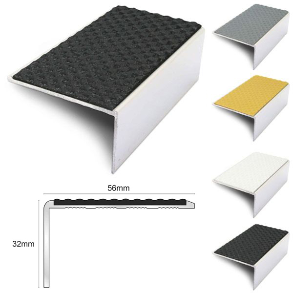 Aluminium Non Slip Stair Nosing Edge Trim With PVC Insert 56 x 32 mm 