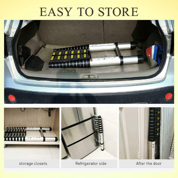 Black Aluminum Telescoping Foldable Loft Ladder with Dual Hooks