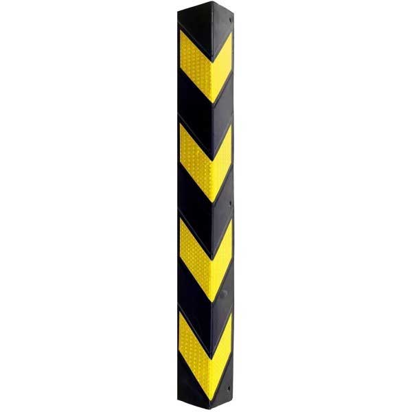 Black and yellow chevron rubber corner guard 800mm x 90mm fitted to a wall corner