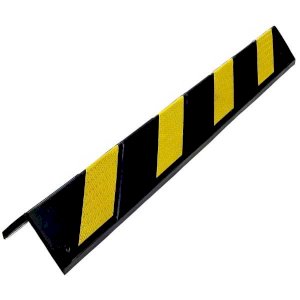 Black and yellow chevron rubber corner guard 800mm x 90mm fitted to a wall corner