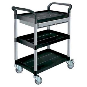 Heavy Duty Polypropylene Trolley with 3 Shelves & Lockable Drawer