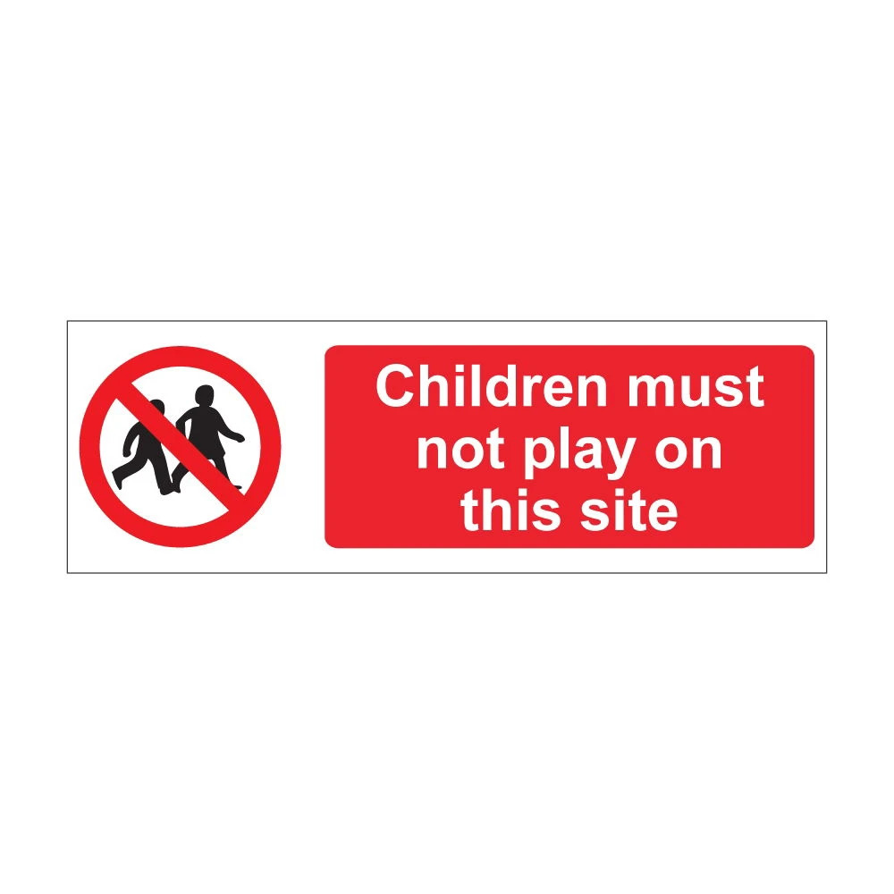 Red warning with crossed circle symbol of two running children telling them not to play on this site