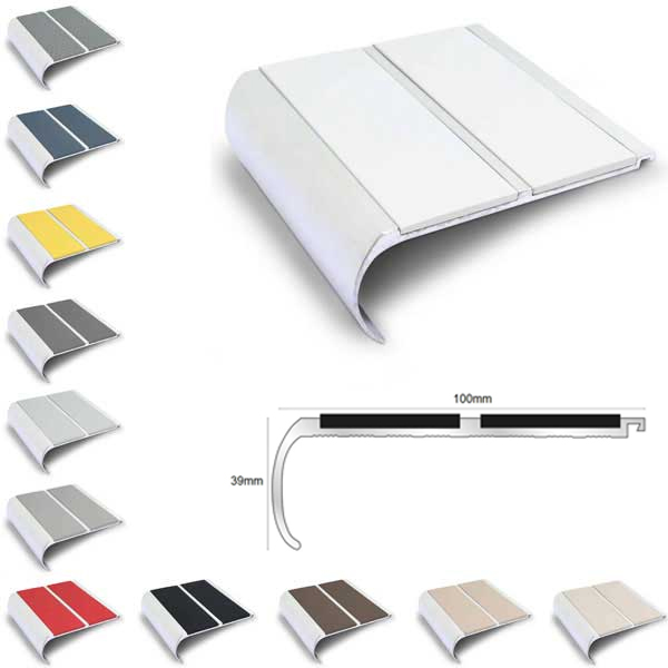 Commercial Stair Nosing 100mm x 39mm Non Slip PVC Insert Bullnose Stair Nosing Edge