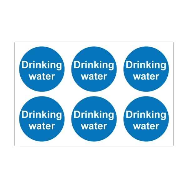 Drinking Water - 100mm Dia Self Adhesive Vinyl Sticker - Pack of 30