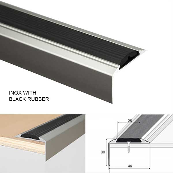 Durable Anodised Aluminium Stair Nosing – Rubber Non Slip Treads