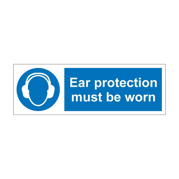 Ear Protection Must Be Worn blue mandatory notice with ear defenders symbol, 1mm rigid plastic
