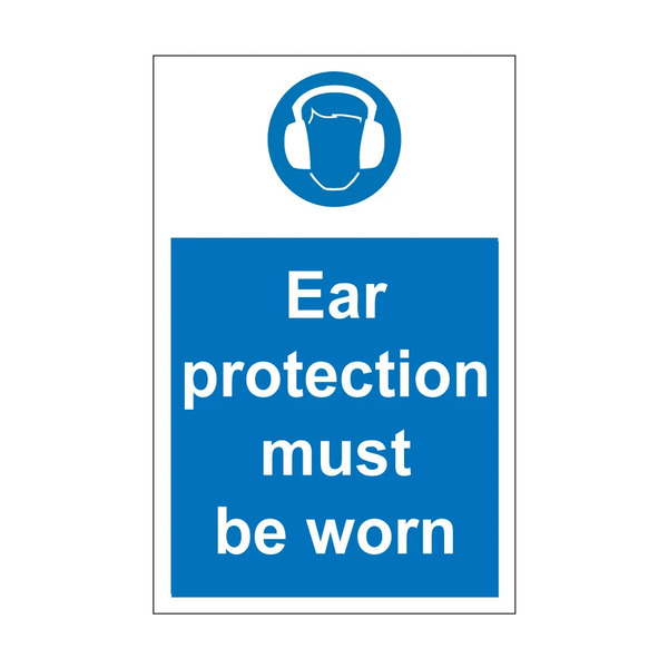 Ear Protection Must Be Worn blue mandatory notice with ear defenders symbol, 1mm rigid plastic