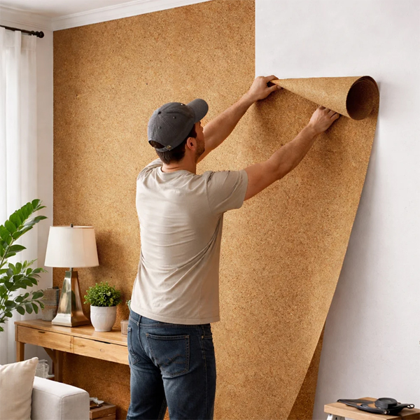 Fine grain large natural cork roll for interior walls, pin boards and notice boards, moisture resistant and lightweight cork sheet for home and office