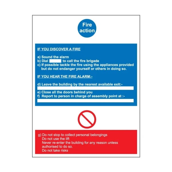 Fire action Sign
