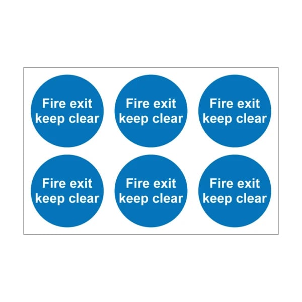 Fire Exit Keep Clear - Self Adhesive - Vinyl Sticker - Pack of 30