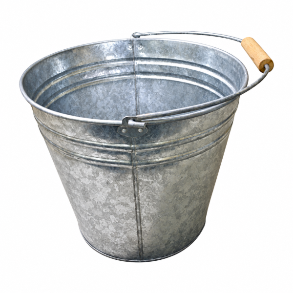 Galvanised Bucket 10 litres long lasting corrosion resistant galvanised steel bucket with fixed wire handle and wooden grip for home and garden chores