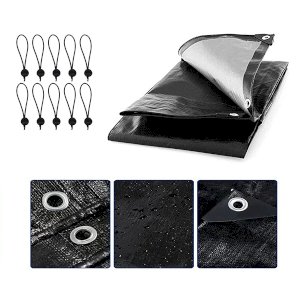 Heavy Duty 235 GSM Black Tarpaulin Waterproof  Cover Tarp + 10 Bungee Balls