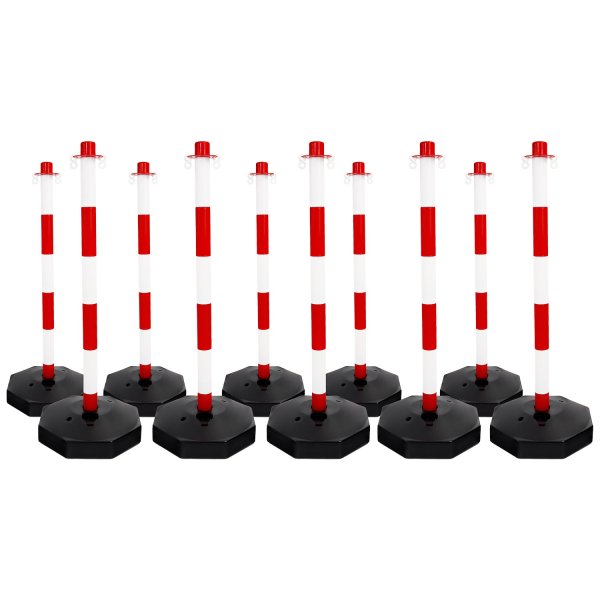 Red and White Heavy Duty 10 Post Plastic Chain Barrier System