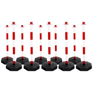 Red and White Heavy Duty 10 Post Plastic Chain Barrier System