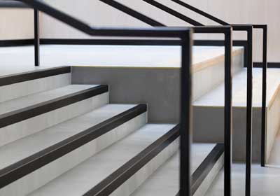 Close-up of Aluminator and aluminium stair nosings installed on commercial steps
