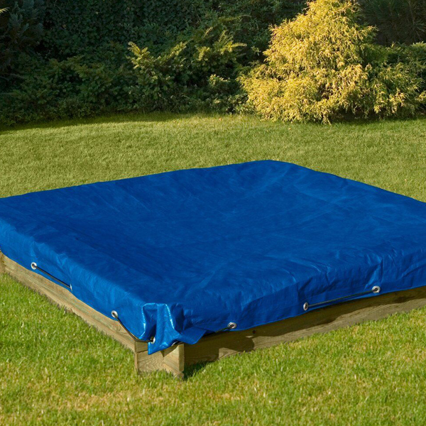 Waterproof blue tarpaulin sheet protecting a car, boat or caravan from rain