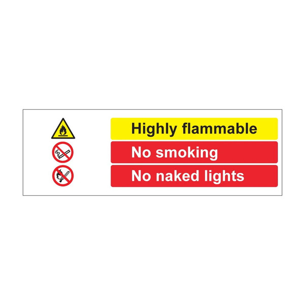 Highly flammable no smoking no naked flames - 1mm Rigid Plastic Sign
