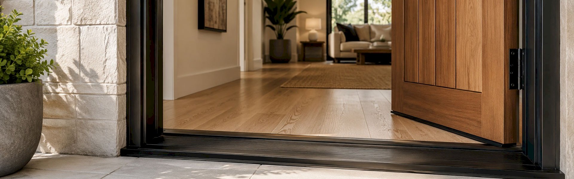 Aluminium door threshold fitted between floors to improve safety and finish