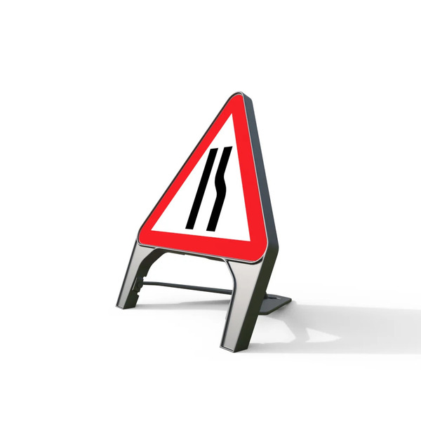 Melba Q Sign Road Narrows Right road safety sign, 750mm x 60mm, stackable recycled polypropylene with angled wind resistant face for road works safety