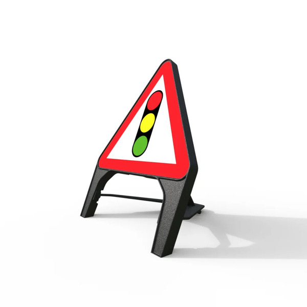 Melba Q Sign Traffic Signals Ahead road safety sign, 750mm x 60mm, stackable recycled polypropylene with angled wind resistant face for traffic safety