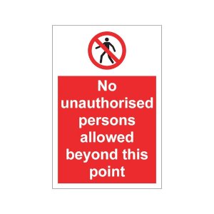 Red prohibition sign with crossed circle walking person telling people not to go beyond this point