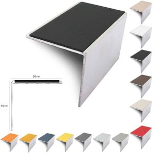Non Slip Commercial Stair Nosing 56mm x 55mm Edge Trim With Pvc Insert Aluminium
