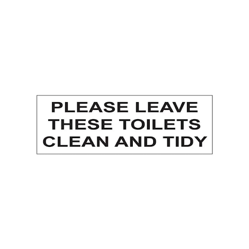 Please leave these toilets clean and tidy sign 300mm x 100mm  1mm rigid plastic or self adhesive vinyl with bold black lettering for washrooms and site cabins