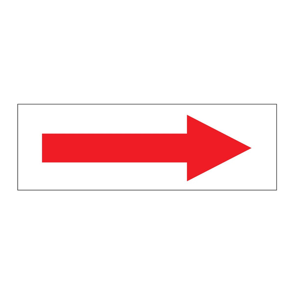 Red right arrow on white background, directional notice, self adhesive vinyl, 300mm x 100mm
