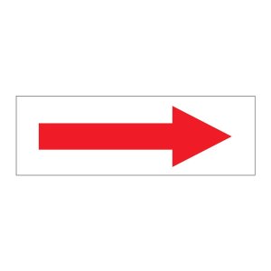 Red right arrow on white background, directional notice, self adhesive vinyl, 300mm x 100mm