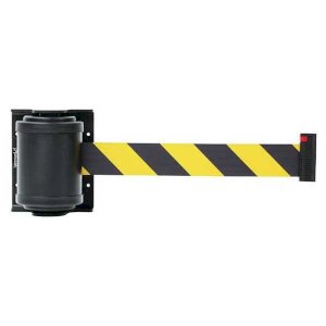 Black and Yellow Wall Mounted Retractable Belt Barrier 