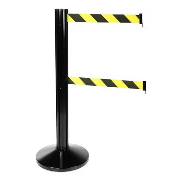 Yellow and Black Aluminium Double Belt Barrier Post