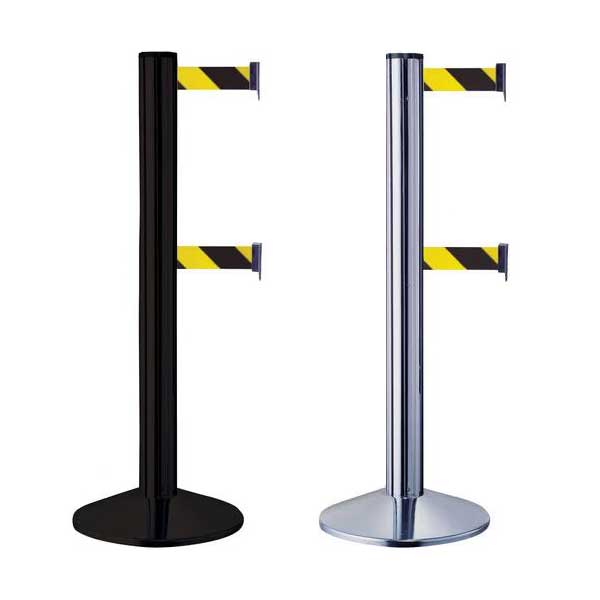 Yellow and Black Aluminium Double Belt Barrier Post