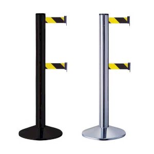 Yellow and Black Aluminium Double Belt Barrier Post