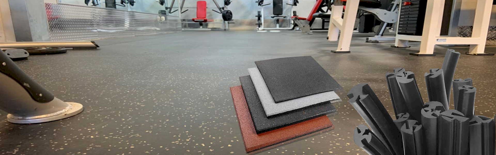 Wide-angle view of an industrial workspace and a residential entryway both featuring rubber flooring and matting solutions