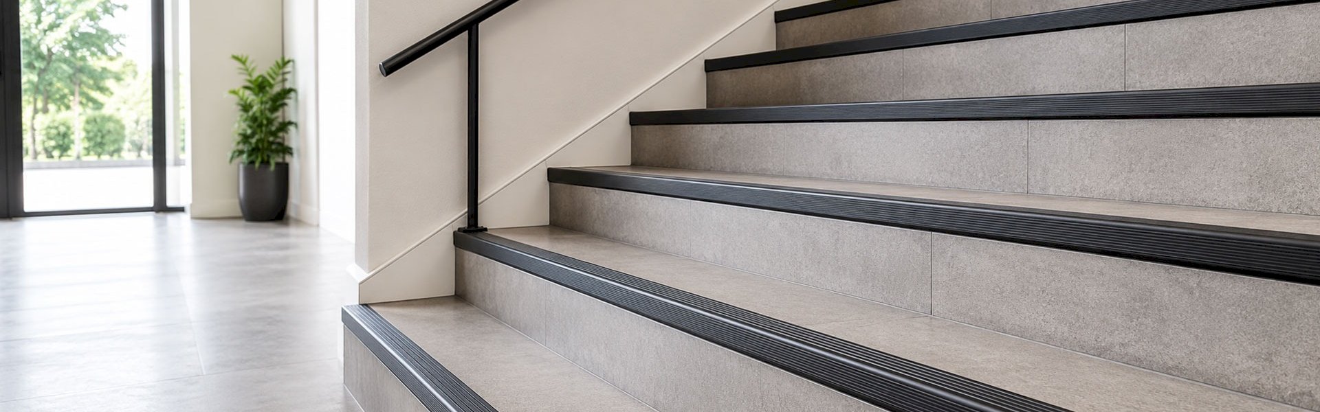 Aluminium stair nosing with black non-slip tread insert