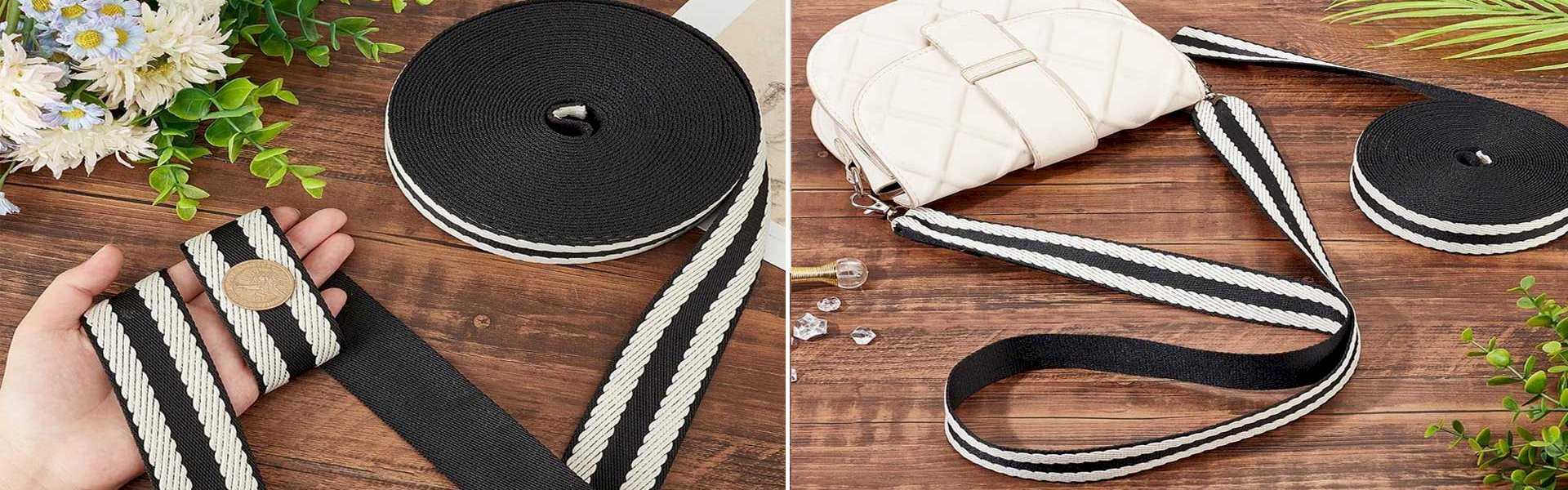 Display of heavy-duty webbing rolls and buckles in an industrial setting, representing Mafson’s full range of strapping solutions