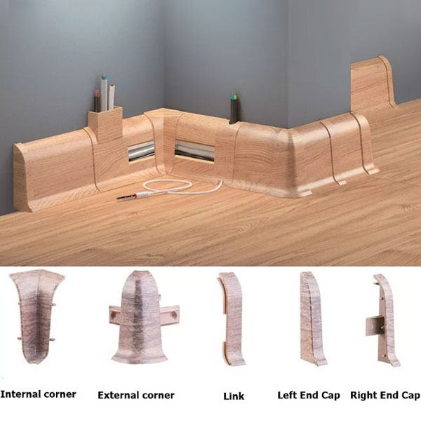 White PVC Skirting Board & Accessories Cable Cover Flexible Edges