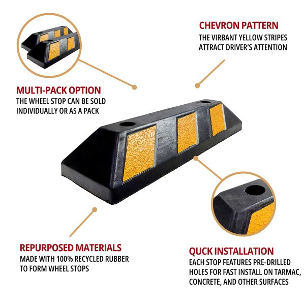 Heavy Duty Recycled Yellow and Black Rubber Wheel Stop